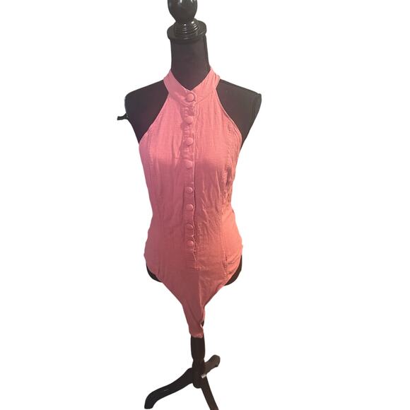 Free People Halter Neck Bodysuit Button-front Closure - Picture 1 of 7